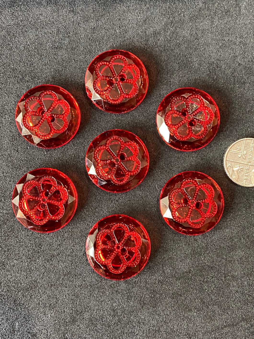 fabric shack haberdashery sewing dressmaking buttons 2 hole flower wheel translucent 22.5 red
