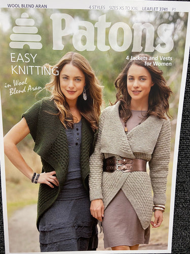 fabric shack knitting crochet knit knitting crochet wool yarn patons pattern easy wool blend aran jacket vest women ladies 3741