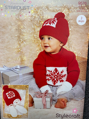 fabric shack knitting crochet knit knitting crochet wool yarn patons pattern kids child childrens baby babies hat jumper christmas snowflake 9576