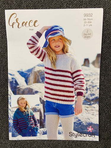 fabric shack knitting crochet knit knitting crochet wool yarn patons pattern kids child childrens hoodie jumper grace aran 9932