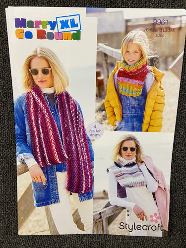 fabric shack knitting crochet knit knitting crochet wool yarn stylecraft pattern ladies lady womans kids scarf cowl merry go round xl super chunky 9961