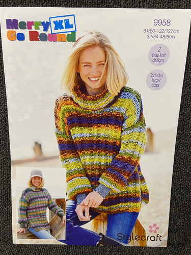 fabric shack knitting crochet knit knitting crochet wool yarn stylecraft pattern ladies lady womans woman jumper sweater merry go round xl super chunky 9958