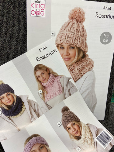 fabric shack knitting crochet knit yarn wool pattern king cole bobble hat scarf rosarium mega chunky merino 5756