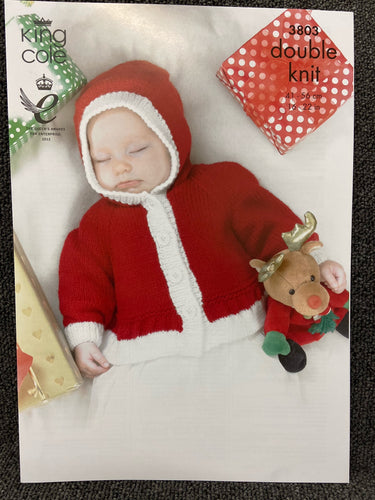 fabric shack knitting crochet knit yarn wool pattern king cole double knit dk babies christmas xmas jacket hat 3803