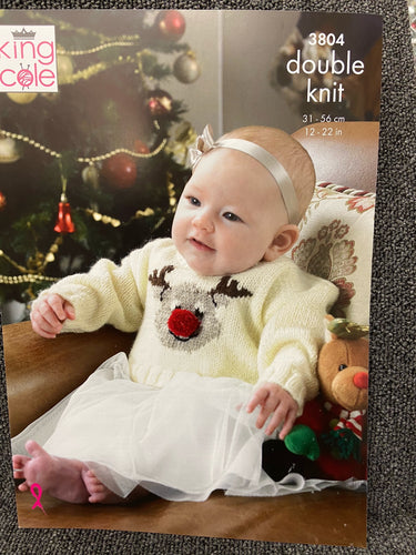 fabric shack knitting crochet knit yarn wool pattern king cole double knit dk babies christmas xmas jumpers 3804