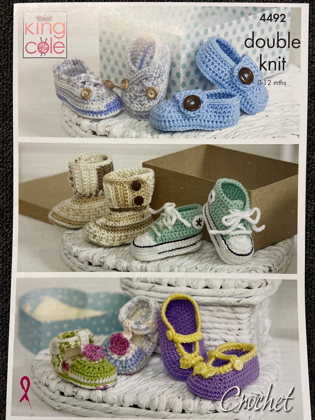 fabric shack knitting crochet knit yarn wool pattern king cole double knit dk crocheted baby shoes 4492