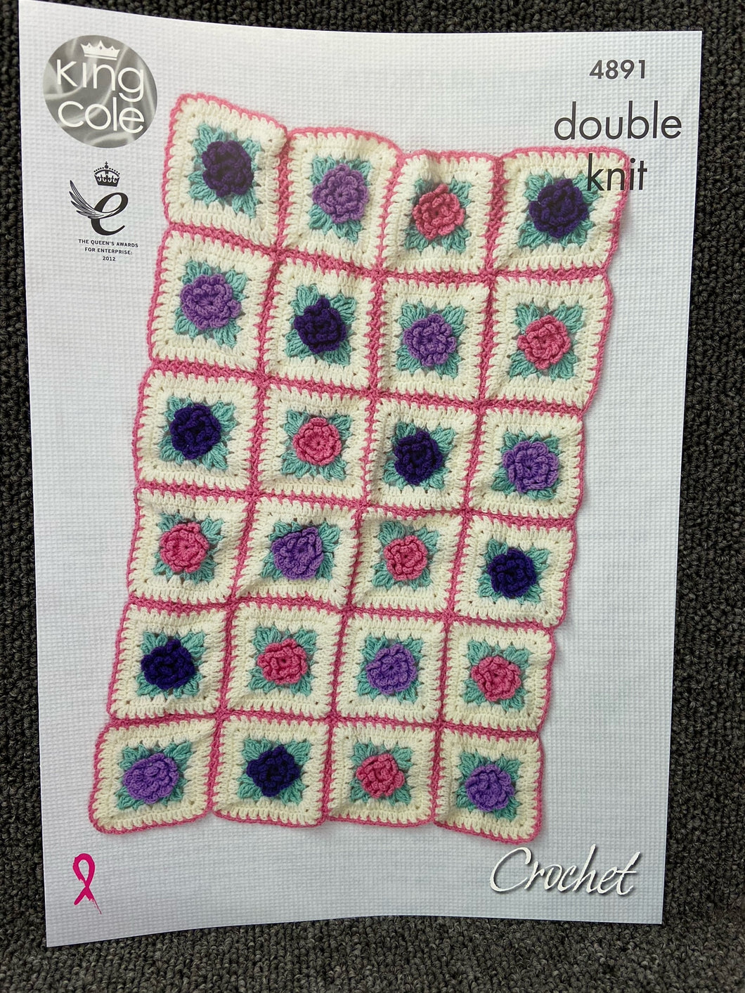 fabric shack knitting crochet knit yarn wool pattern king cole floral motif blanket flowers crochet cherish double knit dk 4891