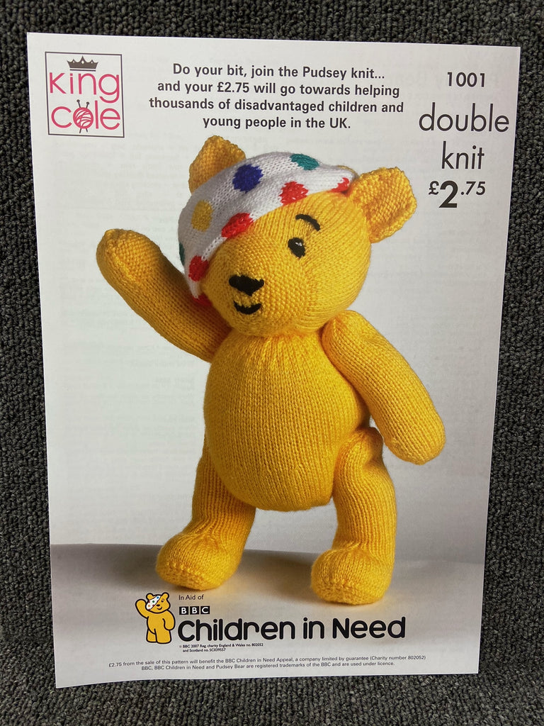 Pudsey Pattern King Cole Children in Need Pudsey Bear Knitting Pattern 1001 – Fabric ...