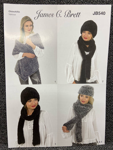 fabric shack knitting crohet knit yarn wool pattern james c brett chinchilla jb540 hat scarf ladies womens