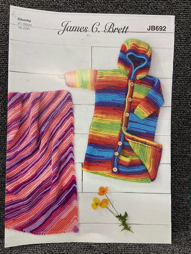 fabric shack knitting crohet knit yarn wool pattern james c brett chunky party time partytime jb692 sleeping bag blanket baby childs kids