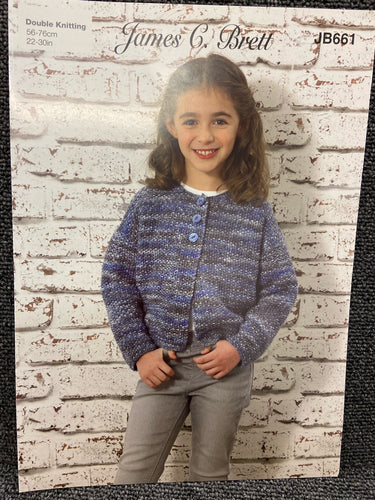 fabric shack knitting crohet knit yarn wool pattern james c brett double knit  jb661 caridgan jacket kids childs