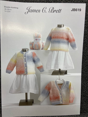 fabric shack knitting crohet knit yarn wool pattern james c brett double knitting dk marble jb619 jumper cardigan baby childs kids