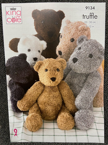 fabric shack knitting crohet knit yarn wool pattern king cole double knit dk truffle teddies teddy bear 9134