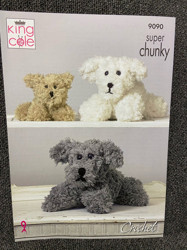fabric shack knitting crohet knit yarn wool pattern king cole super chunky tufty puppy dog pup 9090