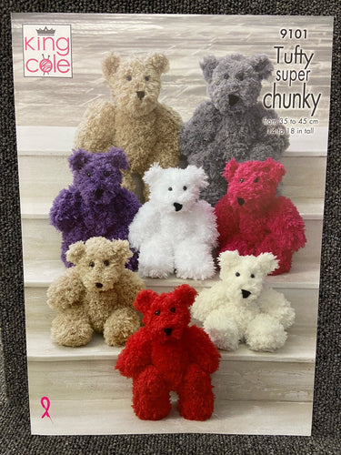 fabric shack knitting crohet knit yarn wool pattern king cole super chunky tufty teddies teddy bear 9101