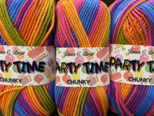 fabric shack knitting knit crochet wool yarn james c brett party time partytime chunky multi rainbow brights pt4