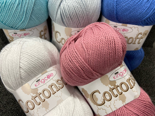 fabric shack knitting knit crochet wool yarn king cole cotton soft cottonsoft dk double knit various colours