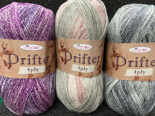 fabric shack knitting knit crochet wool yarn king cole drifter 4 ply patterned 100g various colours