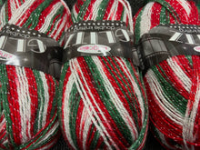 fabric shack knitting knit crochet wool yarn king cole glitz red green white silver sparkle christmas 100g 2