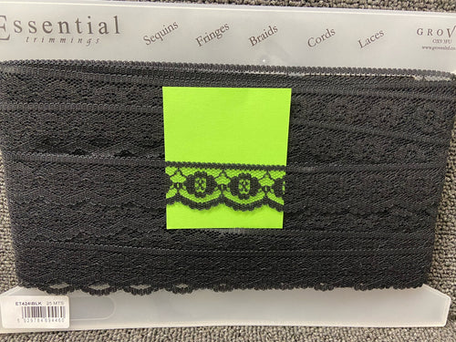 fabric shack sewing quilting sew Nylon Rayon Embroidery on Tulle Lace Black 25mm ET424