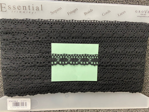 fabric shack sewing quilting sew cotton lace trim black ET431 20mm