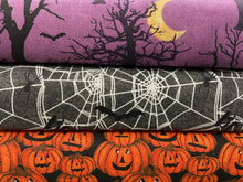 fabric shack sewing quilting sew fat quarter cotton patchwokr quilt 3 three wishes spooky night halloween bats spiders web boo black