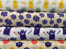 fabric shack sewing quilting sew fat quarter cotton patchwork cotton quilt craft cotton company co visage cute cutest little monster monsters hello roar friendly purple sun 3