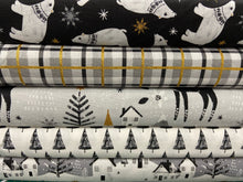 fabric shack sewing quilting sew fat quarter cotton patchwork quilt 3 three wishes christmas holiday xmas peace on earth check plaid grey metallic gold stripe