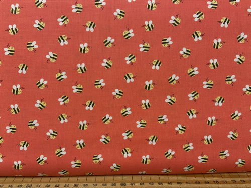fabric shack sewing quilting sew fat quarter cotton patchwork quilt abi hall moda hello sunshine bumble bee bees posie coral pink