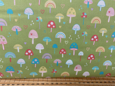 fabric shack sewing quilting sew fat quarter cotton patchwork quilt abi hall moda hello sunshine mushroom toadstool grass green