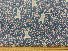 fabric shack sewing quilting sew fat quarter cotton patchwork quilt bunny hop rabbit chicken easter swinging bunnies denim