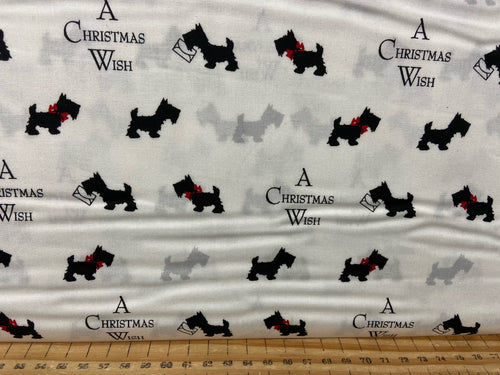 fabric shack sewing quilting sew fat quarter cotton patchwork quilt christmas v & a victoria and albert museum a christmas wish scotty scottie westie highland terrier dogs cream