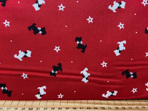 fabric shack sewing quilting sew fat quarter cotton patchwork quilt christmas v & a victoria and albert museum a christmas wish scotty scottie westie highland terrier red stars