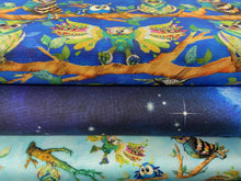 fabric shack sewing quilting sew fat quarter cotton patchwork quilt connie haley 3 three wishes panel go owl out night branch limb royal blue star sky night