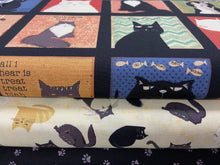 fabric shack sewing quilting sew fat quarter cotton patchwork quilt dan di paulo clothworks snarky cats kitten kitty paw prints black