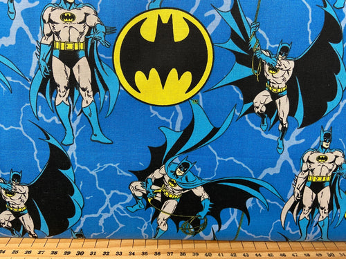 DC Comics Licensed Batman Rope/Logo Blue Cotton Fabric by the 1/4 Metre*