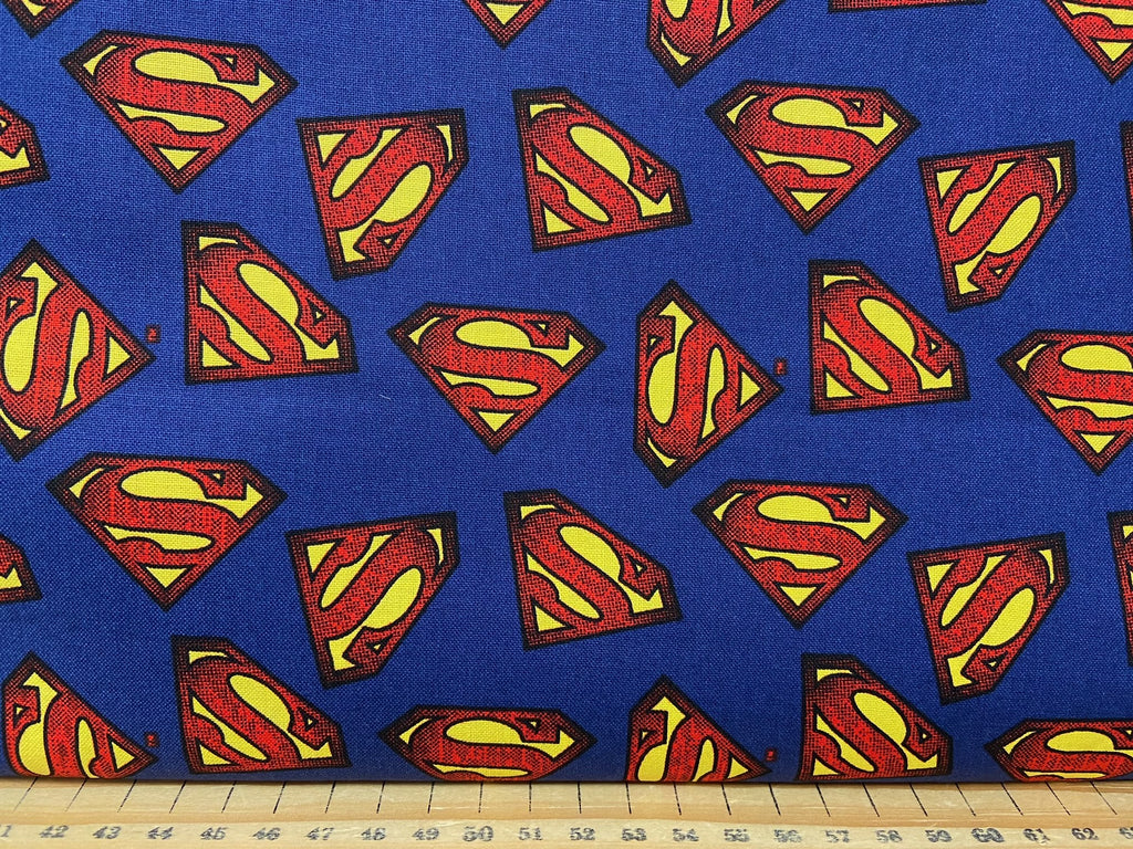 DC Comics Licensed Superman Logo Blue Cotton Fabric by the 1/4 Metre ...