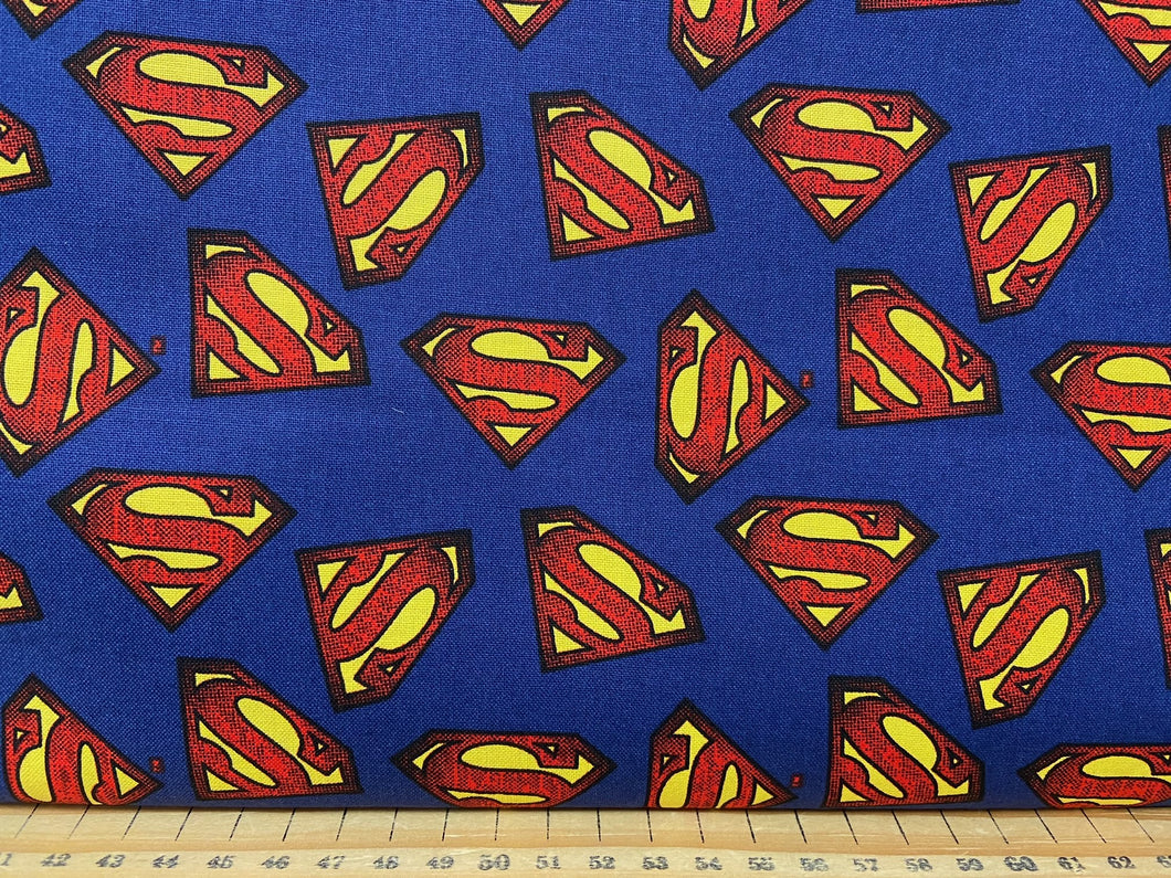 fabric shack sewing quilting sew fat quarter cotton patchwork quilt dc comics hero superheroes super hero super man superman logo blue