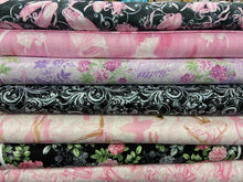 fabric shack sewing quilting sew fat quarter cotton patchwork quilt greta lynn kanvas studios pearl ballet pearlescent floral flowers black