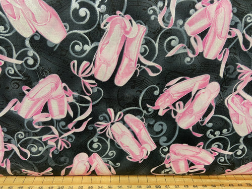 fabric shack sewing quilting sew fat quarter cotton patchwork quilt greta lynn kanvas studios pearl ballet pearlescent shoes slippers black