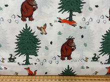 fabric shack sewing quilting sew fat quarter cotton patchwork quilt julia donaldson the gruffalo woods woodland fox owl mouse walk in the woods white