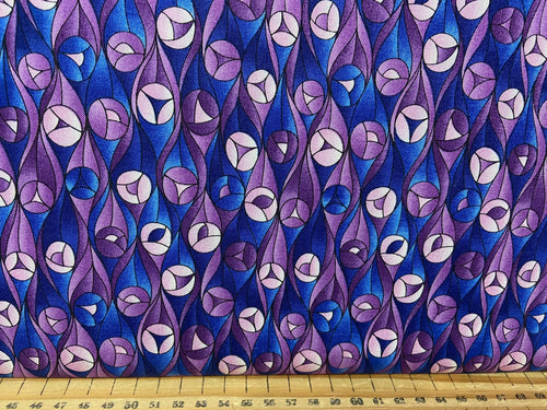 fabric shack sewing quilting sew fat quarter cotton patchwork quilt lewis & and irene reflections art deco buds purple blue