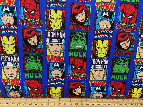 fabric shack sewing quilting sew fat quarter cotton patchwork quilt marvel characters blocks spider-man incredible hulk iron man black widow thor captain america