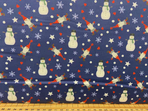 fabric shack sewing quilting sew fat quarter cotton patchwork quilt panel advent christmas holidays santa father hearts stars snowflake snowman blue tontu