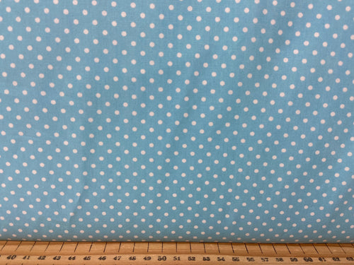 fabric shack sewing quilting sew fat quarter cotton patchwork quilt rose & and hubble polka dot dots spots sky light blue 3mm