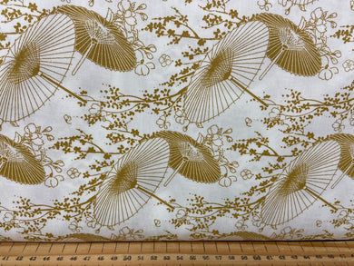 fabric shack sewing quilting sew fat quarter cotton patchwork quilt rose & and hubble simply oriental umbrella parasol japanese chinese ivory gold
