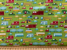 fabric shack sewing quilting sew fat quarter cotton patchwork quilt stacy iest hse moda on the go cars trucks ambulance police car lorry grass green