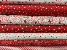 fabric shack sewing quilting sew fat quarter cotton patchwork quilt stacy iest hsu moda holiday essentials love stripes candy cream pink red