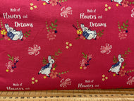 fabric shack sewing quilting sew fat quarter cotton quilt beatrix potter peter rabbit spring flowers wreath pink lemon white bumble bee butterfly 2