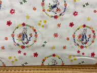 fabric shack sewing quilting sew fat quarter cotton quilt beatrix potter peter rabbit spring flowers wreath pink lemon white bumble bee butterfly